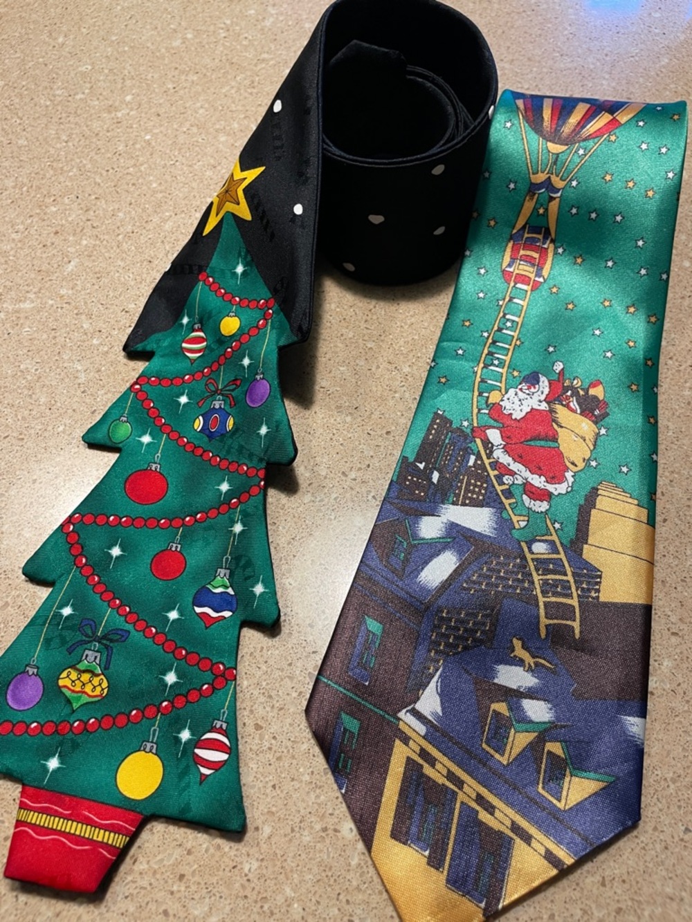 Festive Christmas Tree & Santa Silk Neckties - Green, Red, Gold - Picture 2 of 5